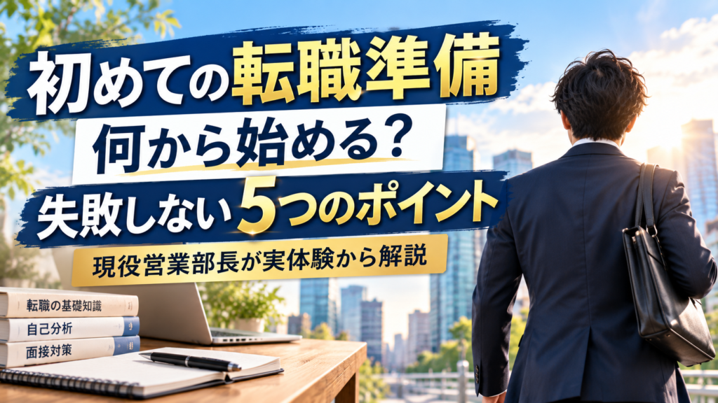 初めての転職準備で何から始めるべきか、失敗しないための5つのポイントを現役営業部長が解説する記事のアイキャッチ画像