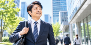 転職活動を始め、新しい仕事やキャリアに向けて前向きに歩き出す40代の男性会社員