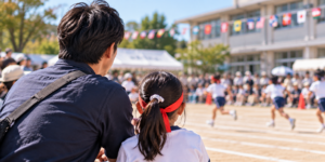 30代で家族との時間を優先して転職し、娘の運動会を見守る父親の後ろ姿